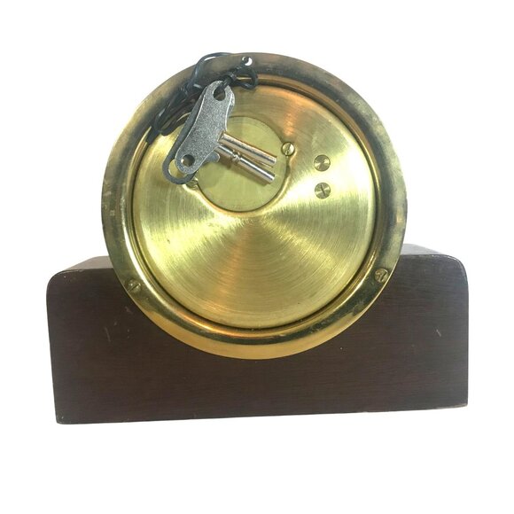 Vintage Seth Thomas Brass Ship Clock On Wood Base 8"W X 7"T With Key - Picture 3 of 8
